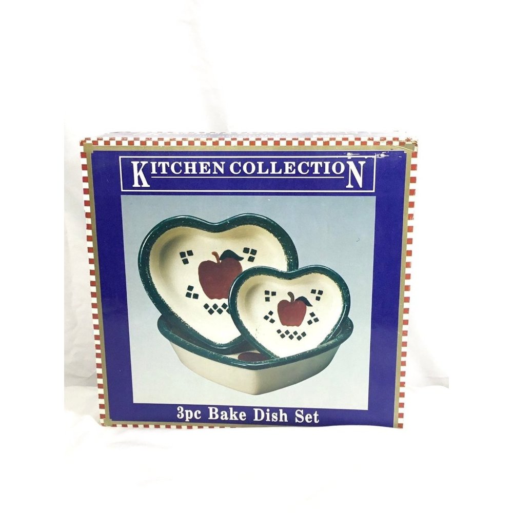 3pc Heart Shape Bake Dish Set - Apples